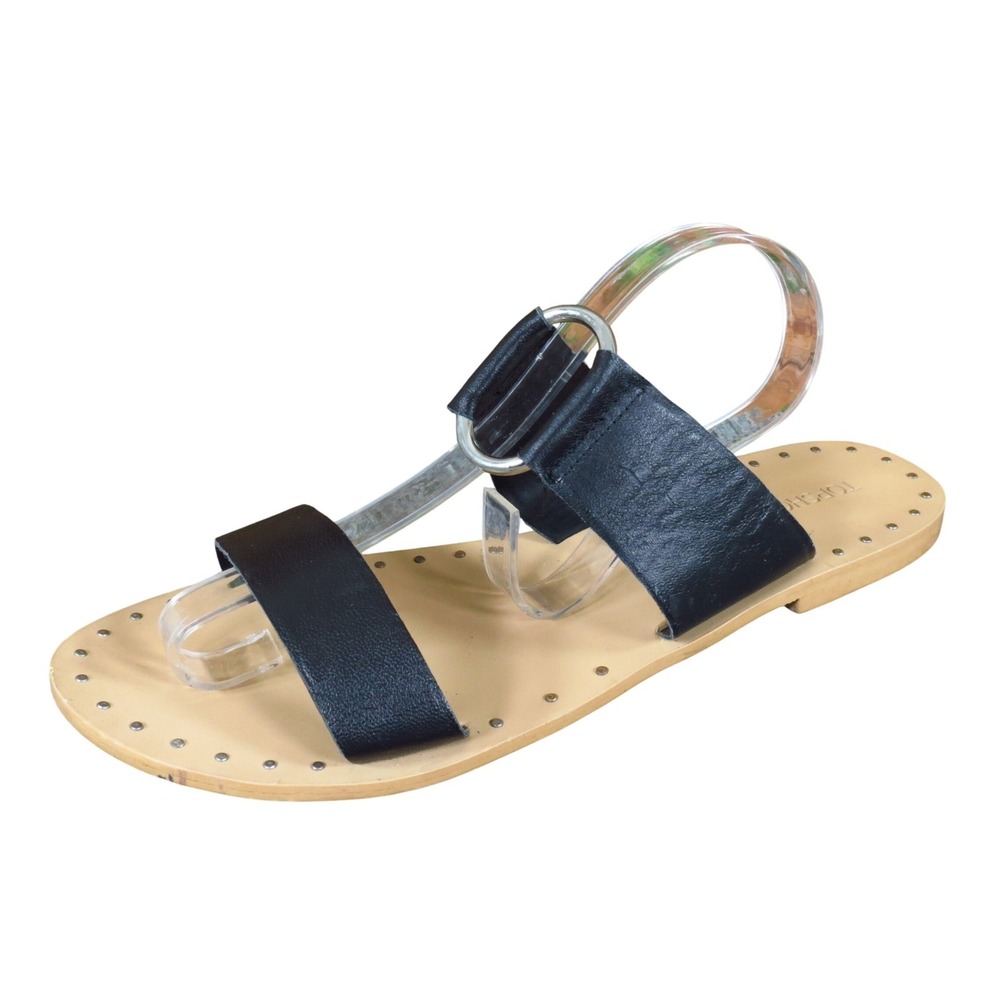 Topshop Hooray Women's Flat Slide Sandals Size 40 Casual Summer Black Leather